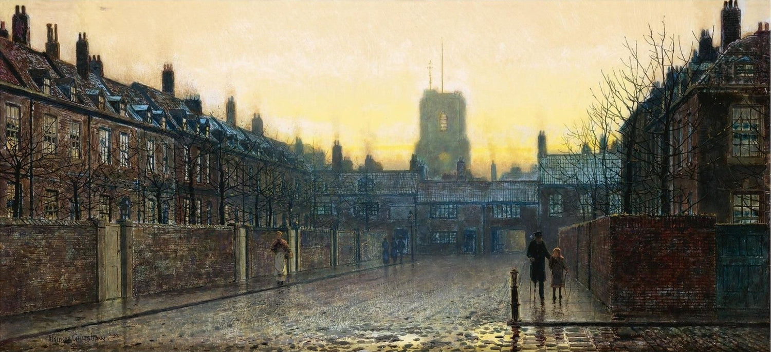 Landscape oil painting of Old Chelsea Street at sunset with warm golden sky, textured brushwork, and hand painted oil on. - Add Frame, Canvas, Hand Painted, Landscape, Made To Order, Oil Painting, Sunset
