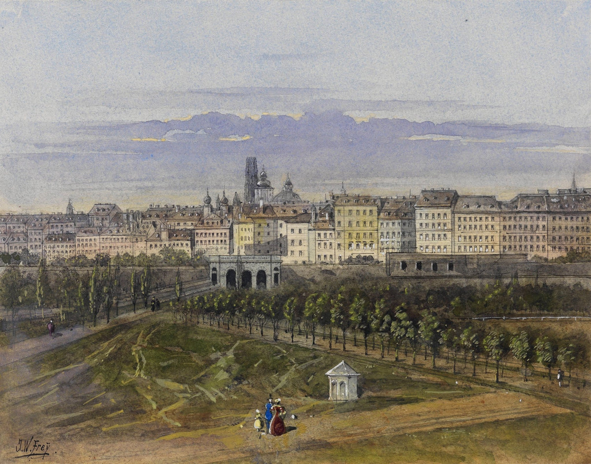 Hand-painted panoramic old town skyline view landscape oil painting on canvas