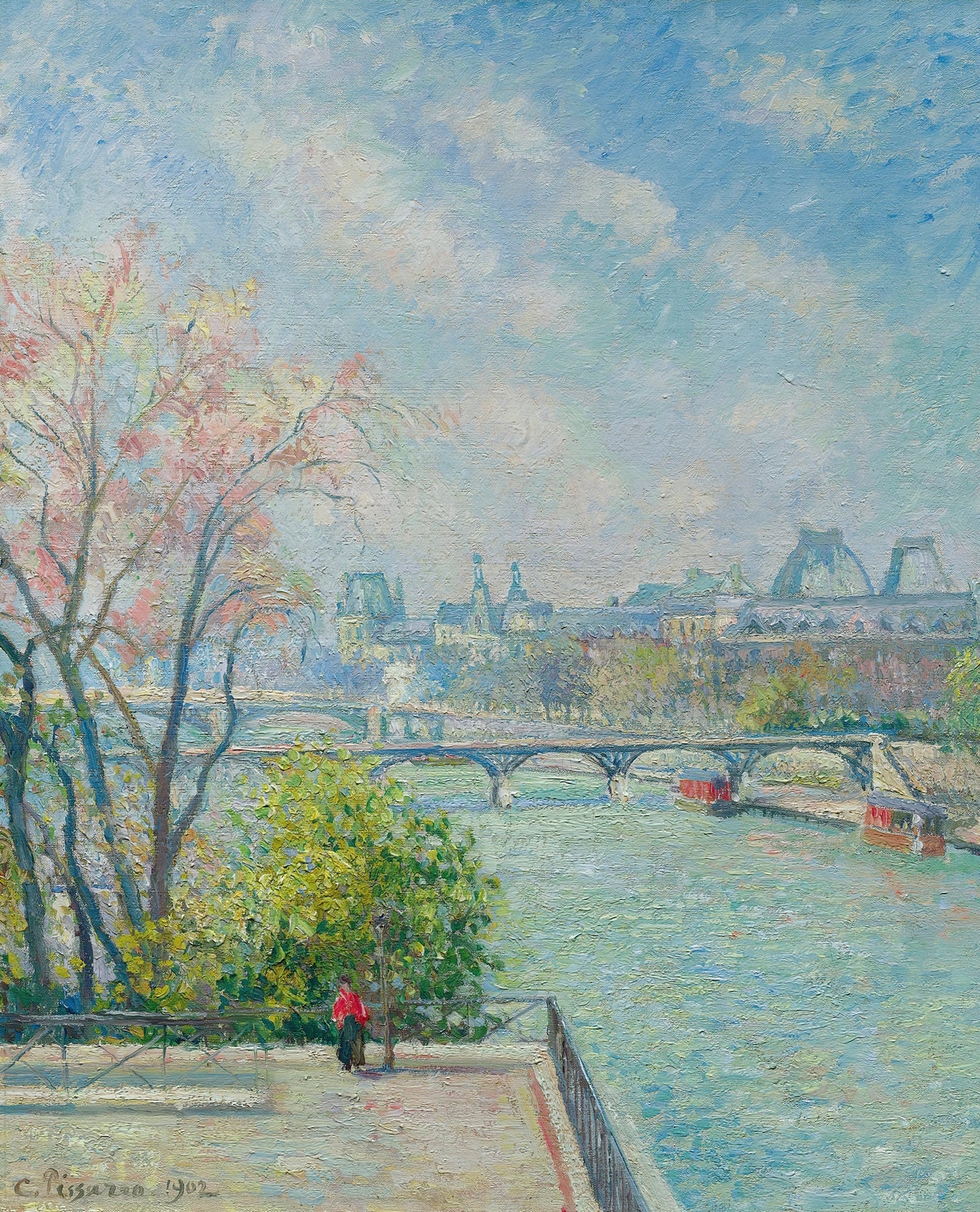 Hand-painted paris riverside view with bridge landscape oil painting on canvas