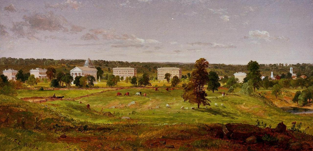 Landscape Oil Painting - Pastoral Campus with Classical Buildings - Oil Painting Haven