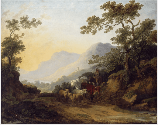 Hand-painted pastoral mountain path with herdsman landscape oil painting on canvas
