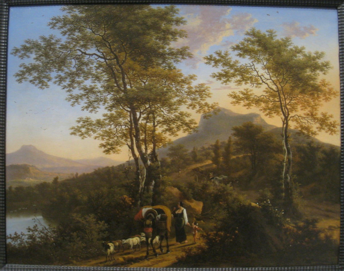 Hand-painted pastoral mountain path with wagon landscape oil painting on canvas