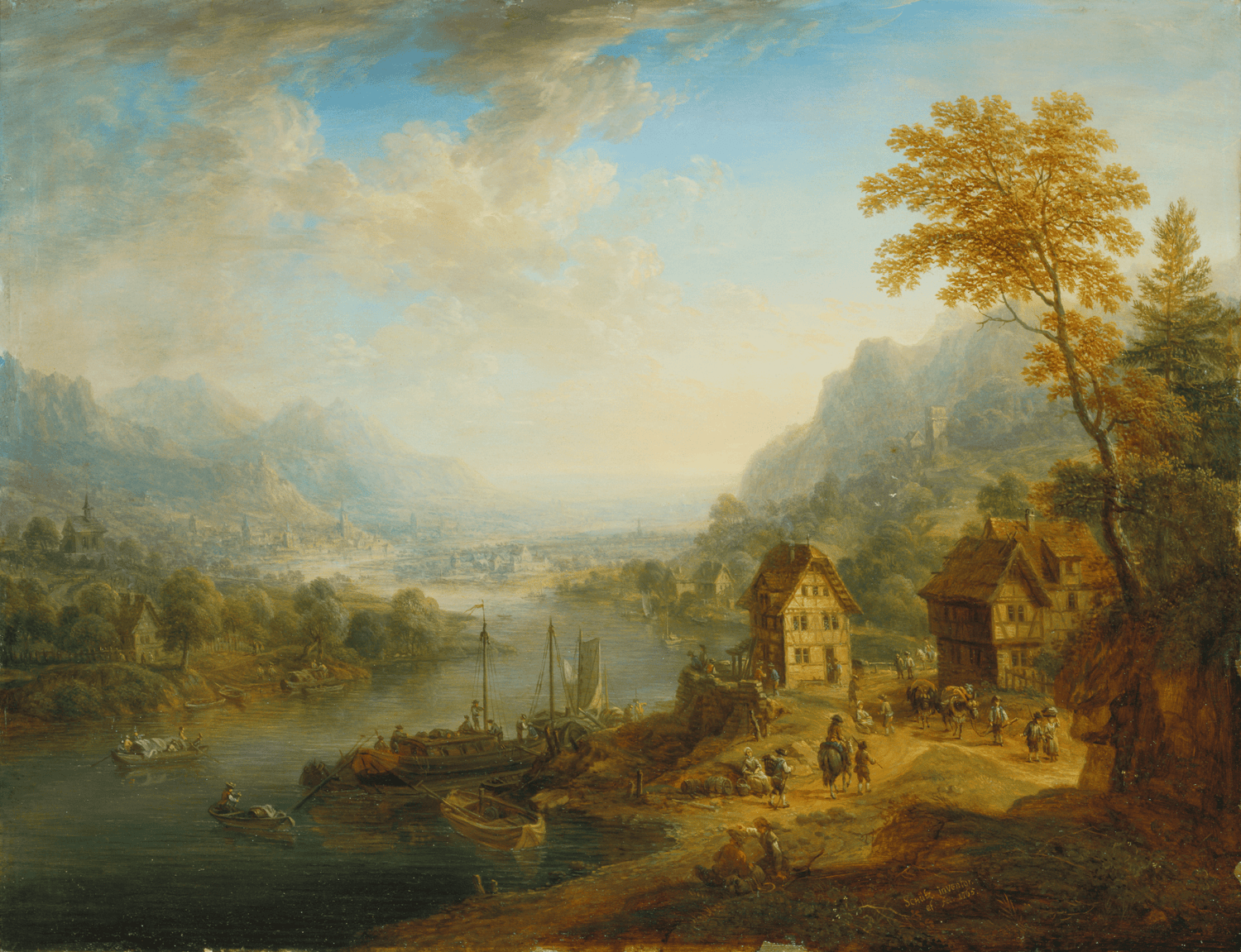 Hand-painted pastoral path with sheep and cliff ruins landscape oil painting on canvas