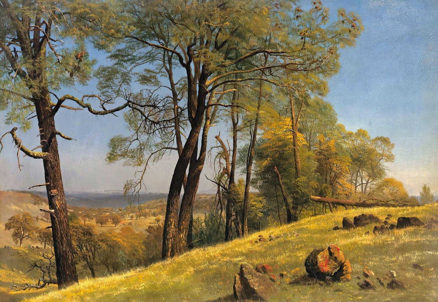 Peinture à l'huile de paysage - Rivière printanière avec pêcheur et arbres