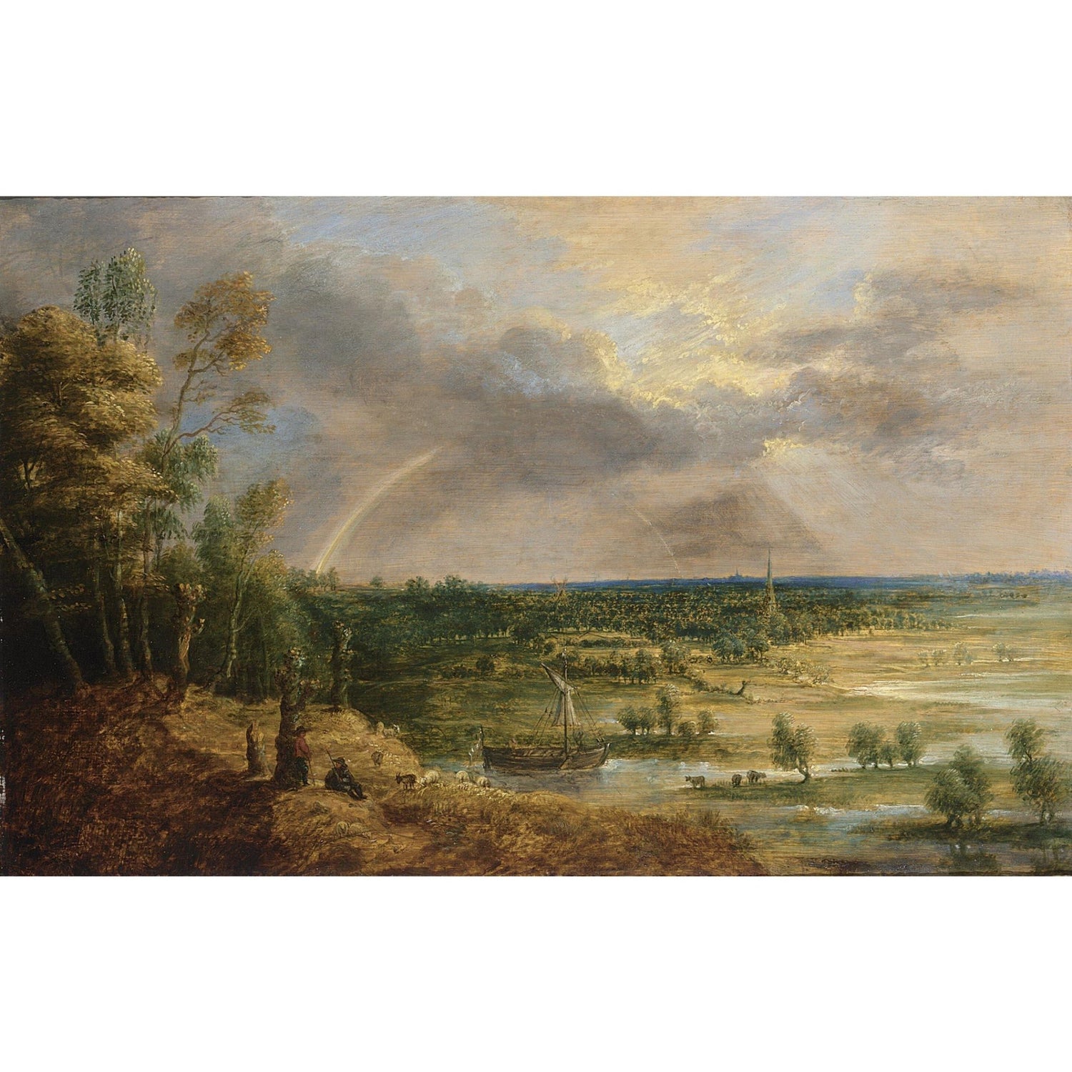 Hand-painted rainbow over the river plain landscape oil painting on canvas