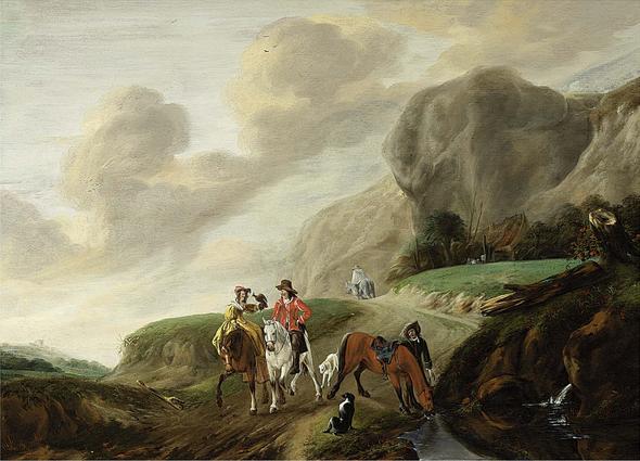 Hand-painted riders on a mountain path landscape oil painting on canvas