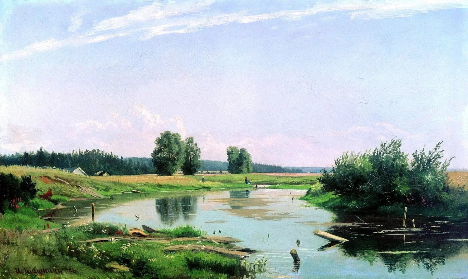 Hand painted landscape oil painting on canvas depicting a serene river winding through green countryside fields under a soft . - Add Frame, Canvas, Country, Field, Hand Painted, Landscape, Made To Order, Oil Painting, River