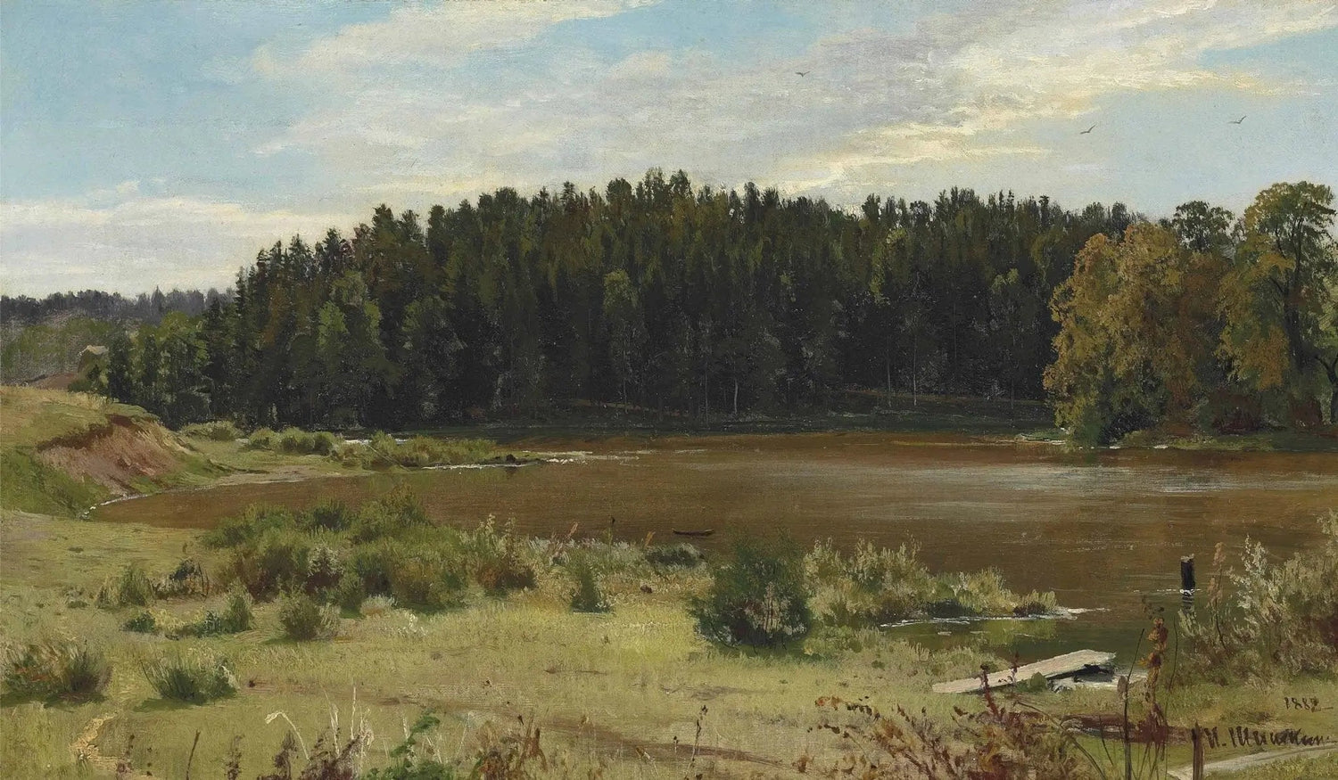 Landscape oil painting of a tranquil river bordered by dense forest under a light blue sky, hand painted oil on canvas with. - Add Frame, Canvas, Forest, Hand Painted, Landscape, Made To Order, Oil Painting, River