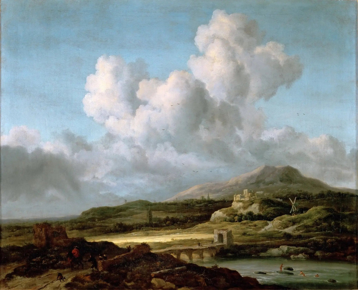 Landscape oil painting with river valley, distant mountains, and dramatic cloudy sky, textured brushwork on canvas. - Add Frame, Canvas, Hand Painted, Landscape, Made To Order, Mountain, Oil Painting, River