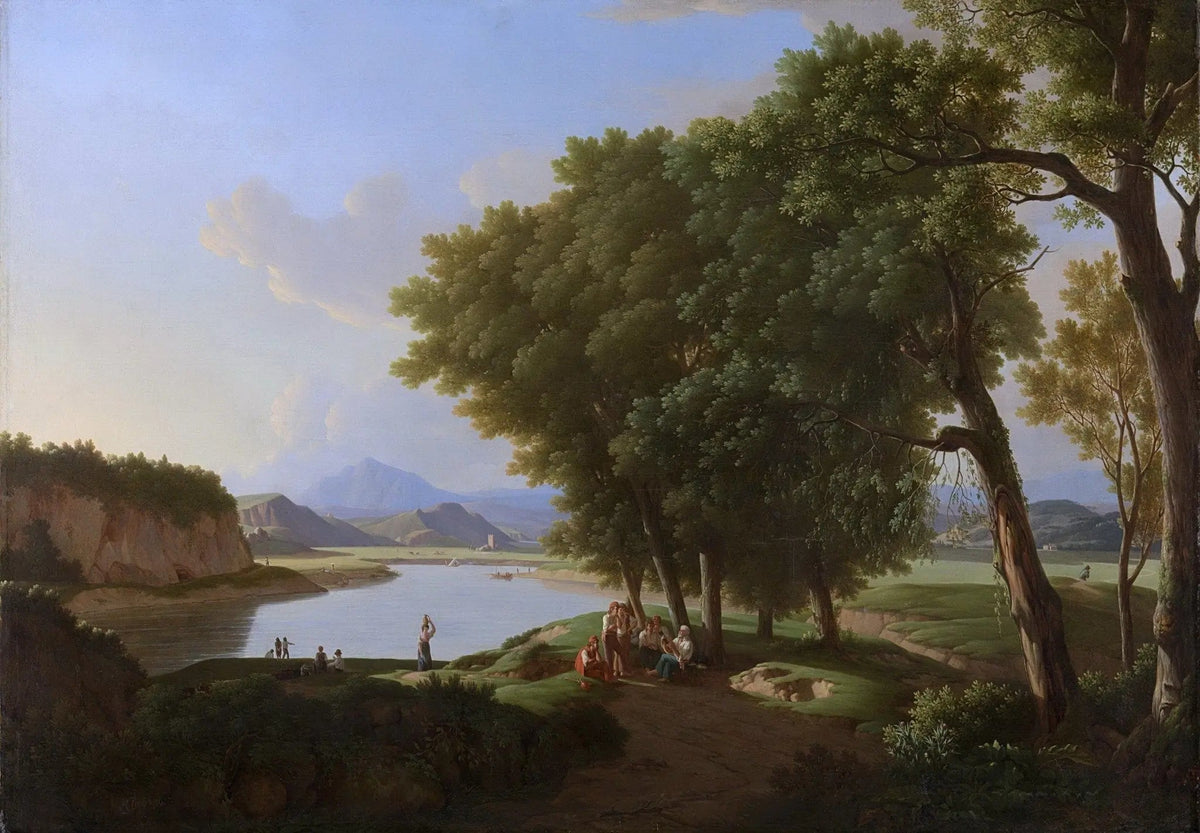 Hand painted landscape oil painting on canvas depicting a riverside scene with large textured brushwork trees, calm river,. - Add Frame, Canvas, Figure, Forest, Hand Painted, Landscape, Made To Order, Oil Painting, River