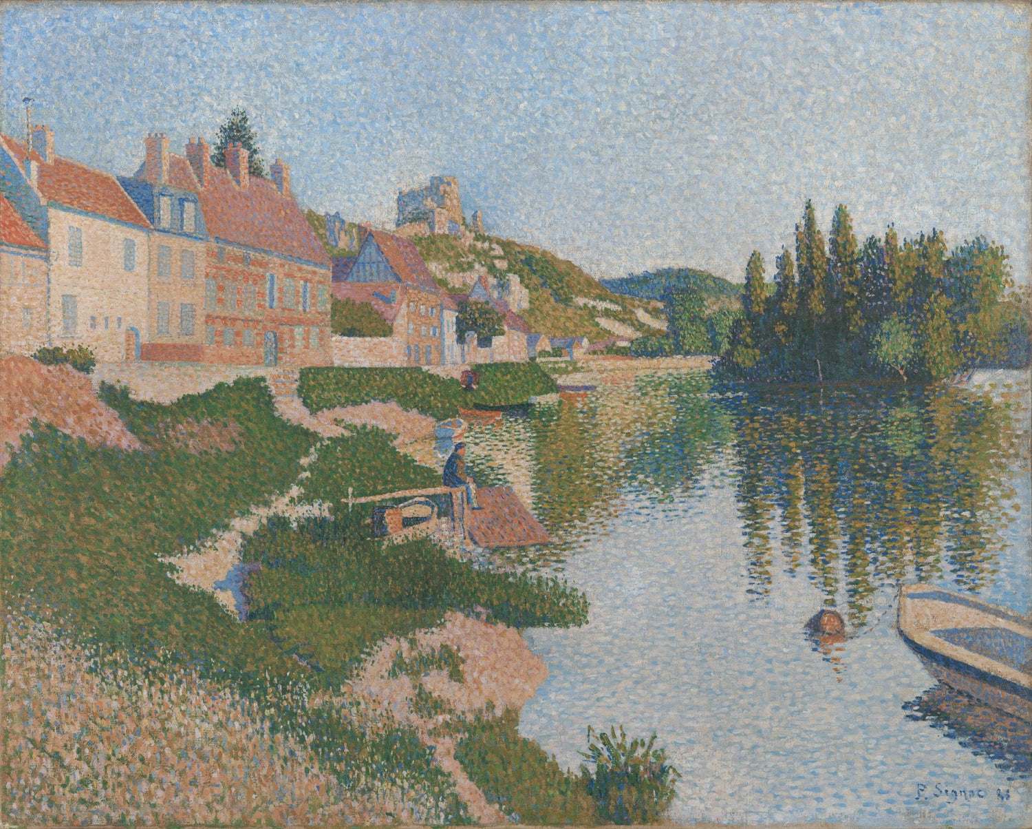 Landscape oil painting of a riverside village at soft light with textured brushwork, oil on canvas, hand painted oil. - Add Frame, Canvas, Hand Painted, Lake, Landscape, Made To Order, Oil Painting, River, Village