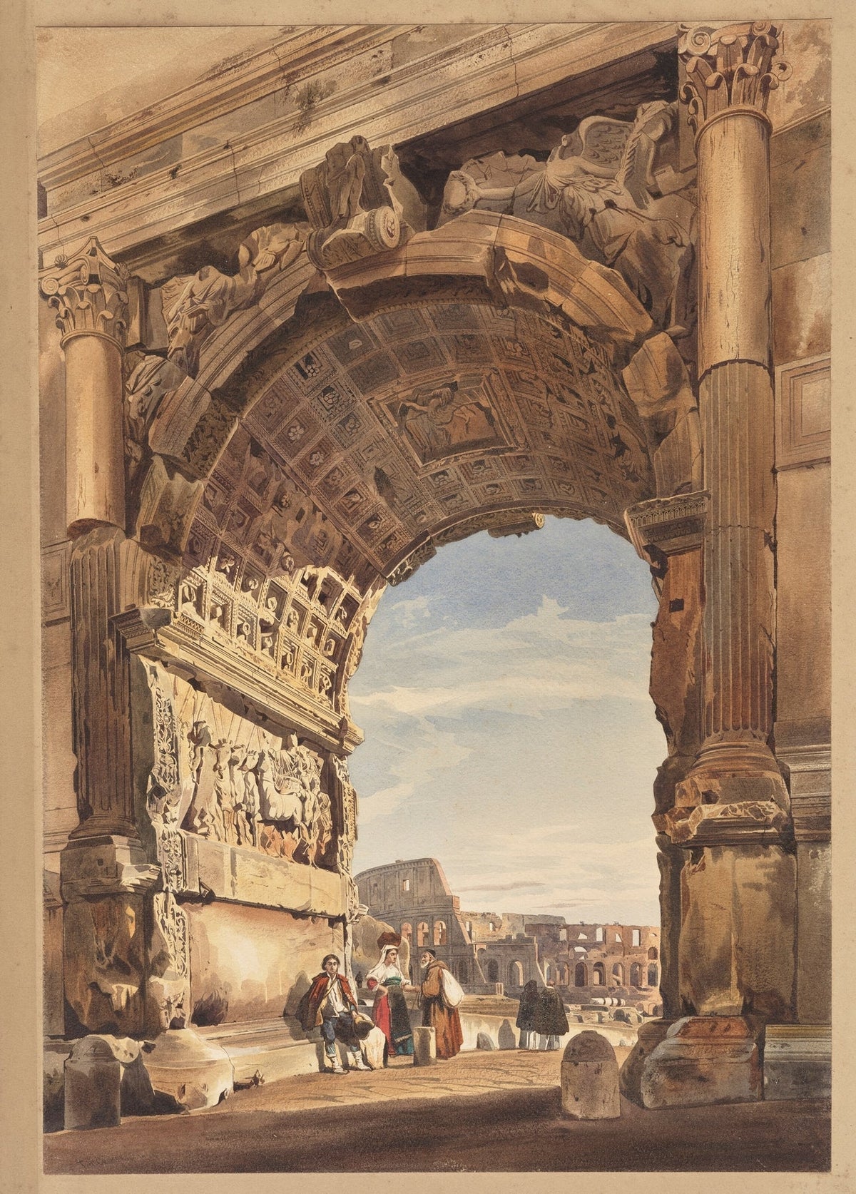 Hand-painted roman arch and colosseum ruins view landscape oil painting on canvas