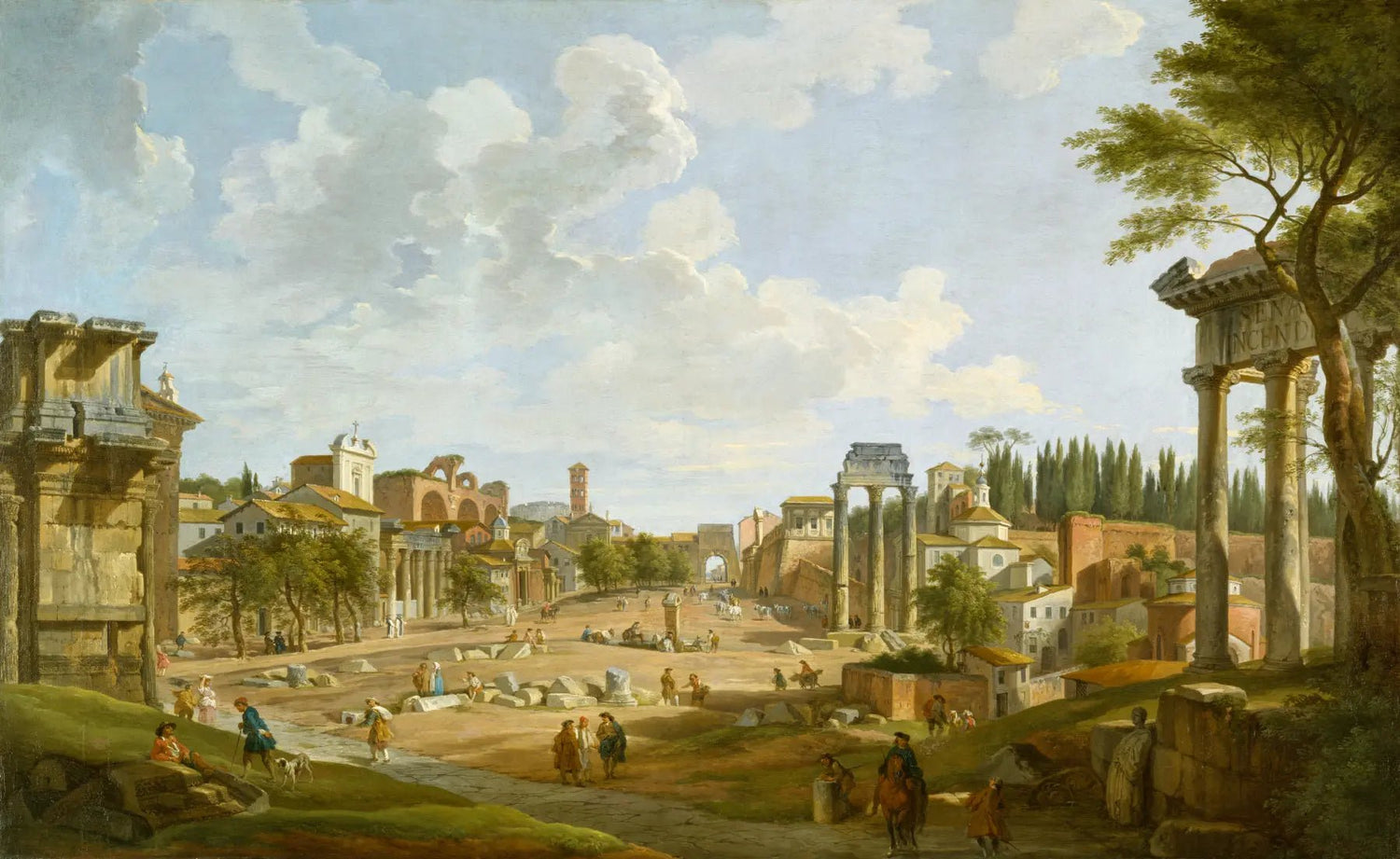 Hand painted landscape oil painting on canvas of the Roman Forum ruins with figures, textured brushwork, soft blue sky and. - Add Frame, Architecture, Canvas, Figure, Hand Painted, Landscape, Made To Order, Oil Painting