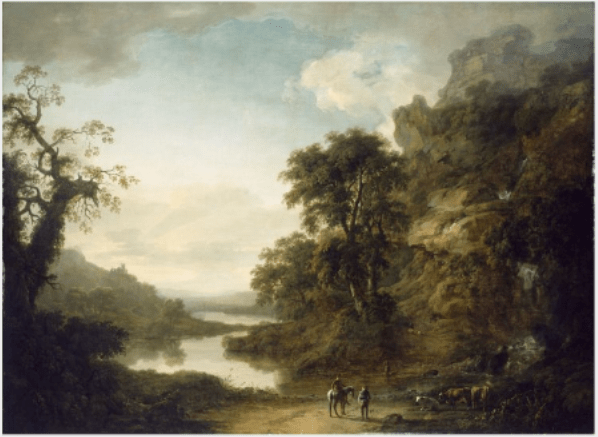 Hand-painted romantic river valley with waterfall landscape oil painting on canvas