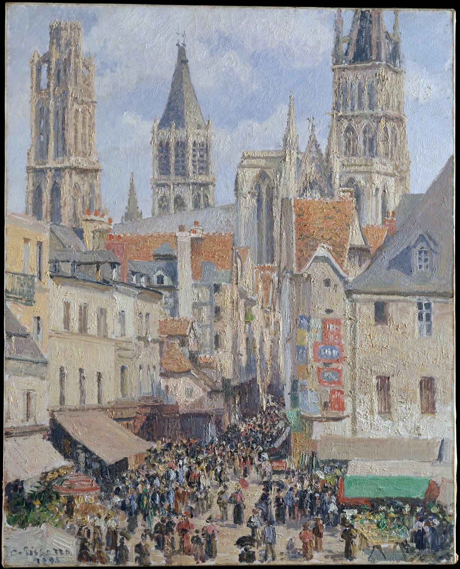 Hand-painted rouen cathedral market street view landscape oil painting on canvas