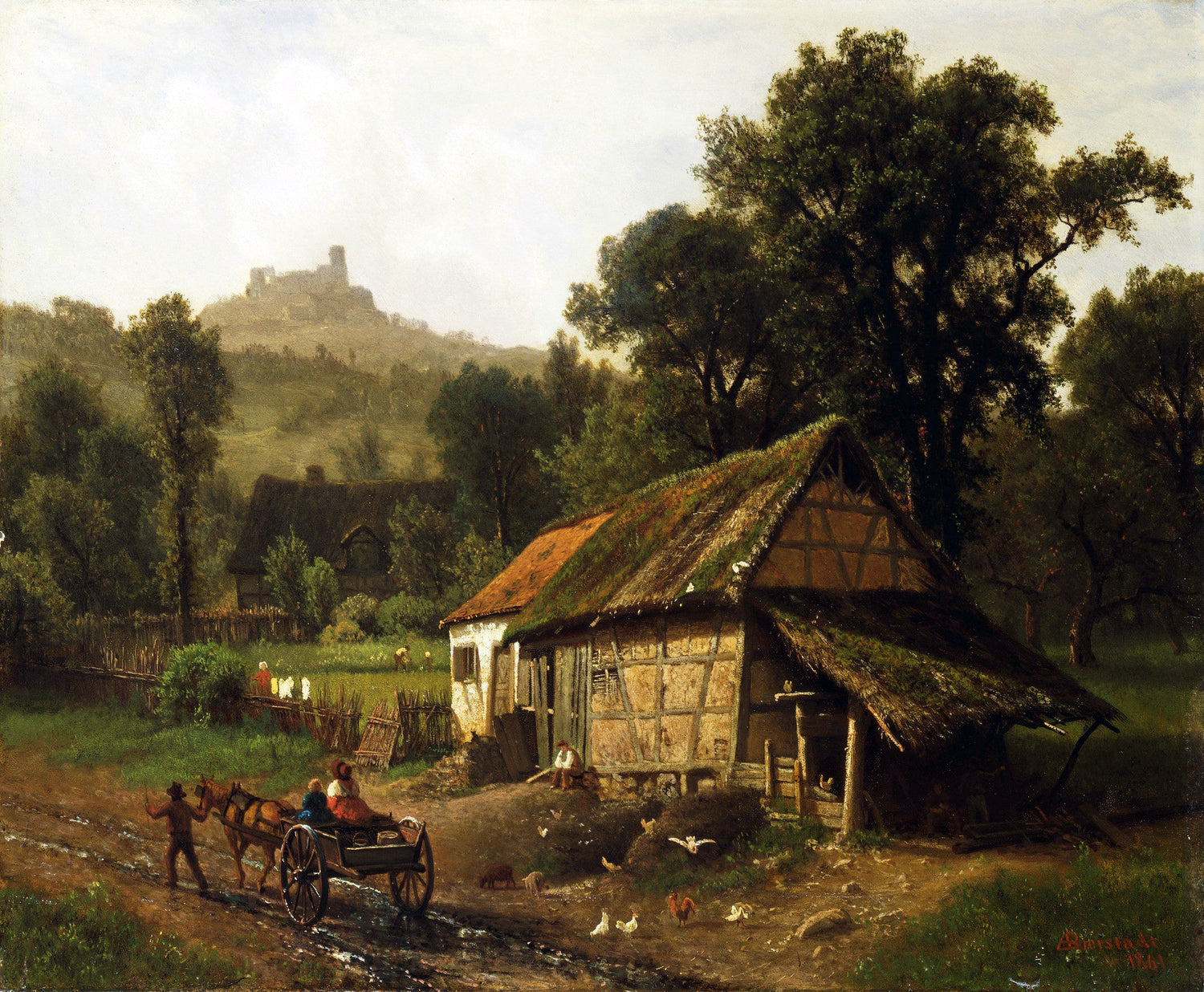 Ölgemälde Landschaft - Ländliches Fachwerkhaus