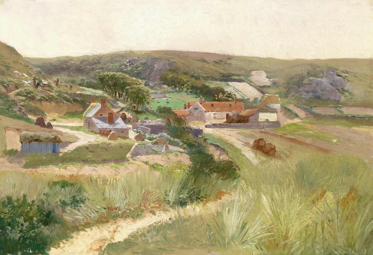 Hand painted oil on canvas landscape oil painting of a rural hill village with textured brushwork, green fields, and. - Canvas, Country, Figure, Hand Painted, Landscape, Made To Order, Mountain, Oil Painting, Village