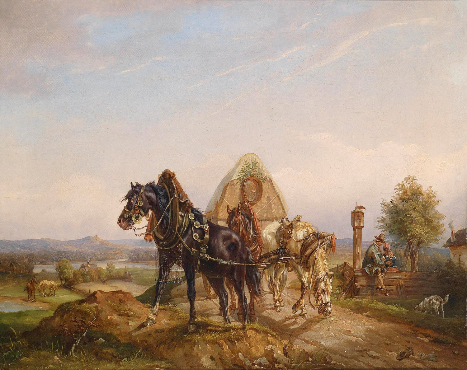 Landscape Oil Painting - Rural Horse - Drawn Cart, Haystack, Figures - Oil Painting Haven