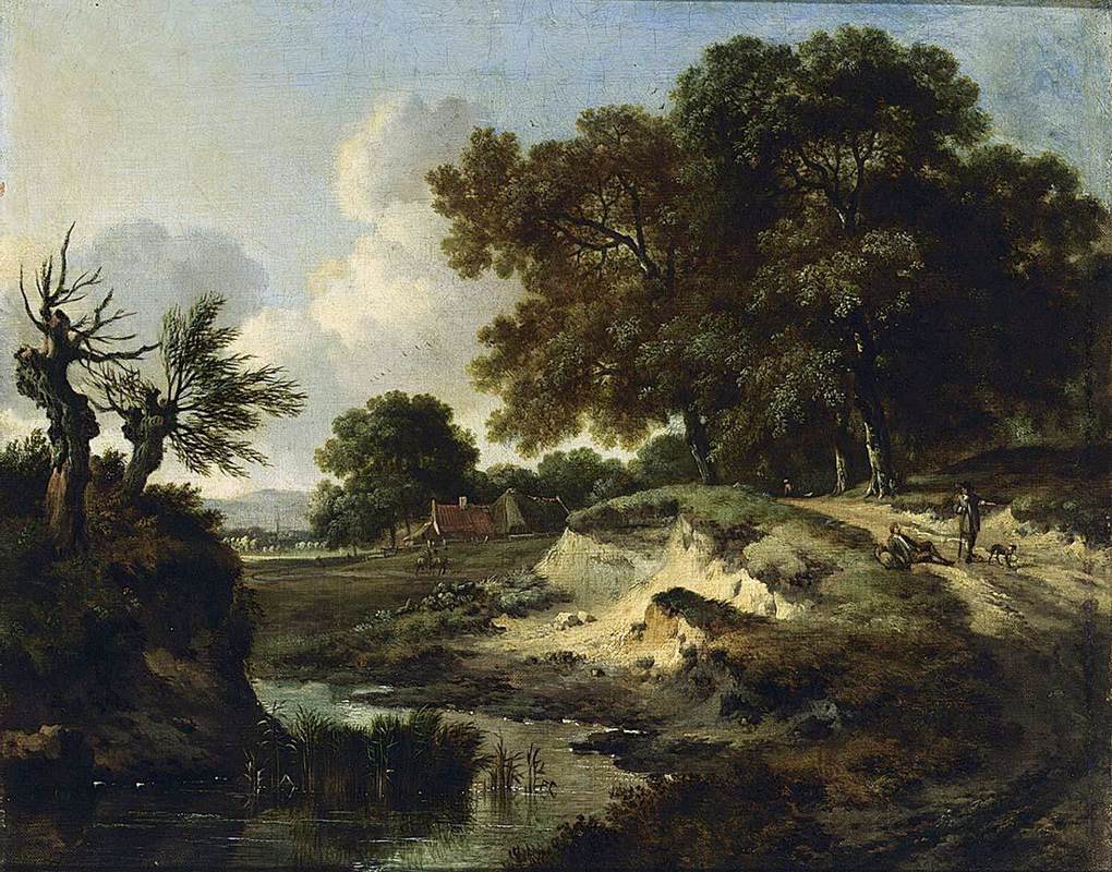 Hand-painted rustic path by a quiet stream landscape oil painting on canvas