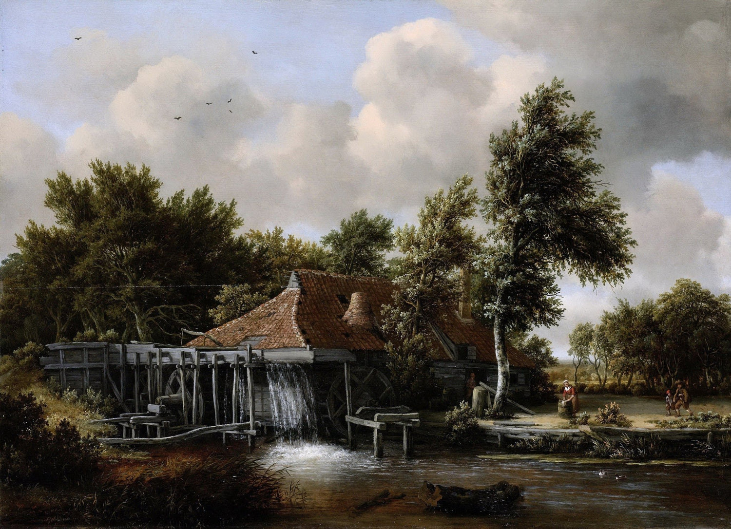 Hand painted landscape oil painting on canvas featuring rustic watermill beside flowing river, textured brushwork highlights . - Add Frame, Canvas, Country, Farm, Hand Painted, Landscape, Made To Order, Oil Painting, River