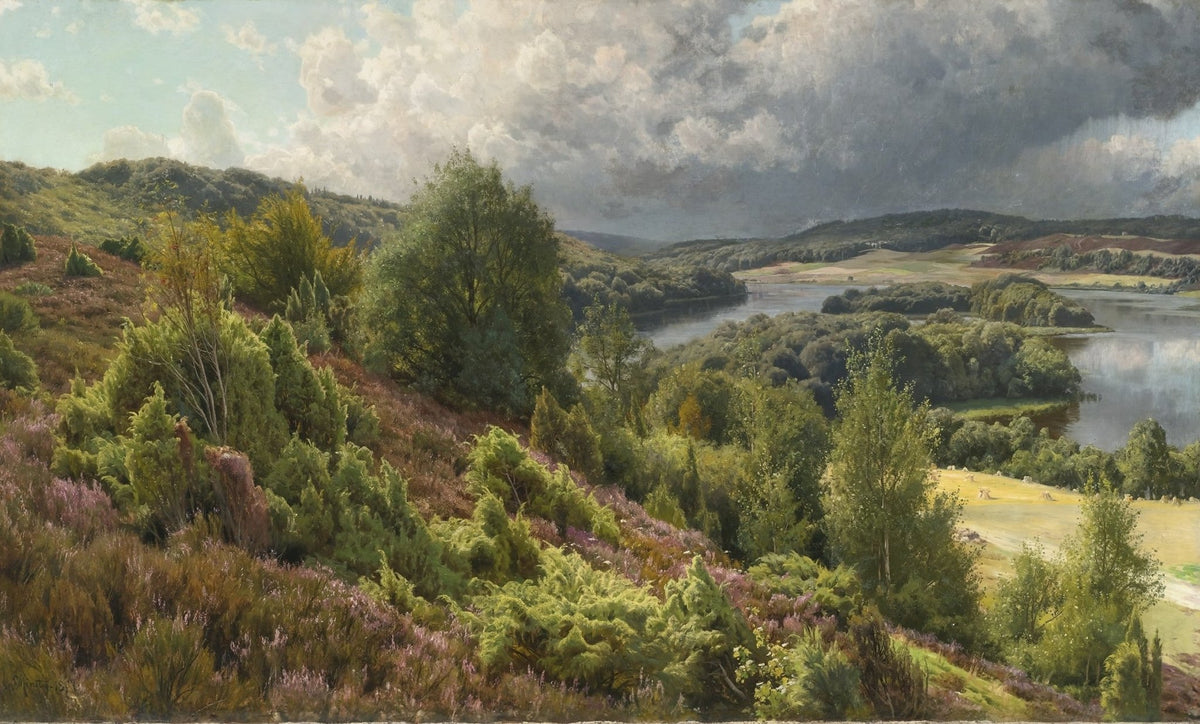 Landscape Oil Painting - Scenic River Valley with Lush Hills