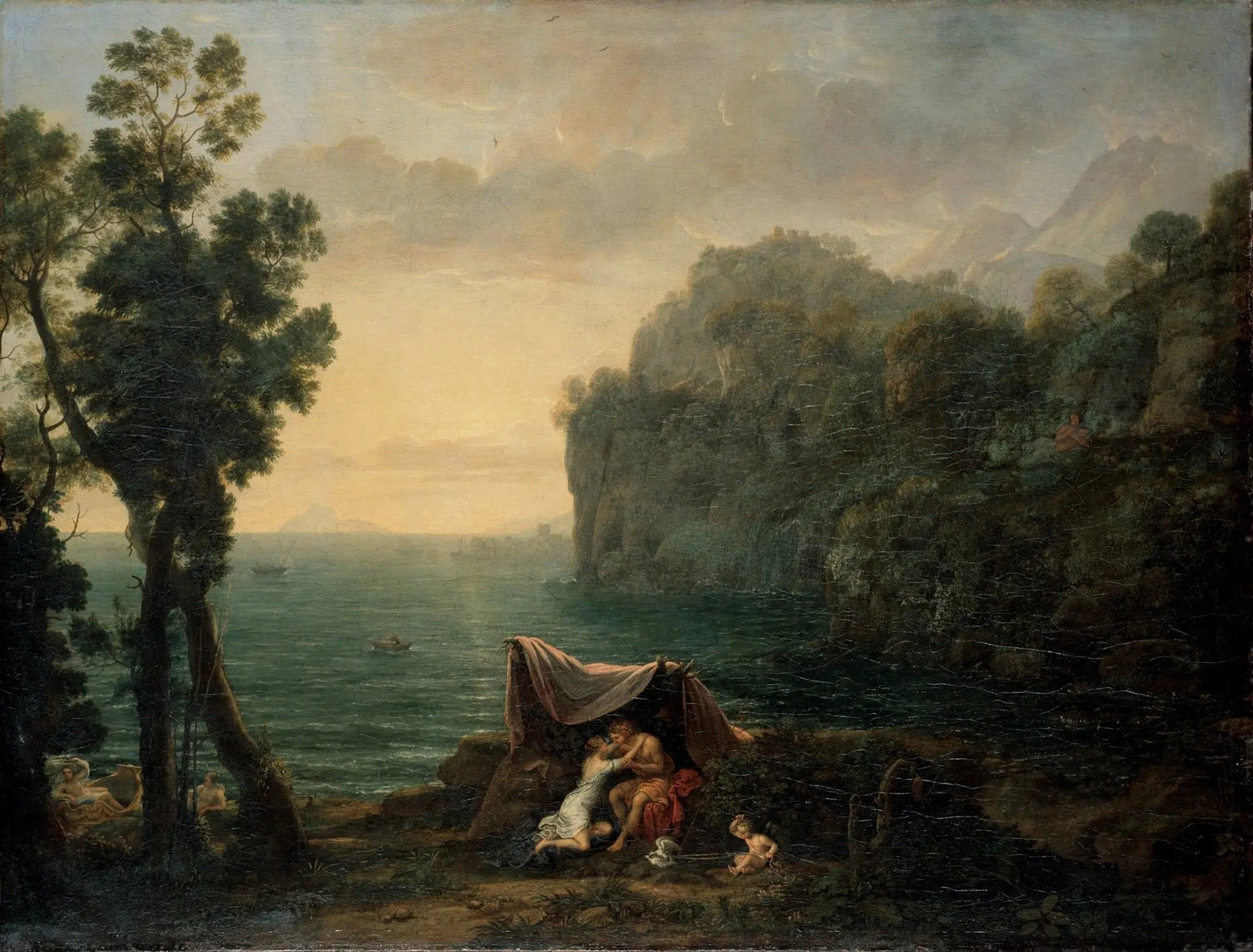 Hand painted landscape oil painting on canvas showing seaside figures near rocky cliffs with textured brushwork and moody sky. - Add Frame, Canvas, Coastal, Figure, Hand Painted, Landscape, Made To Order, Oil Painting