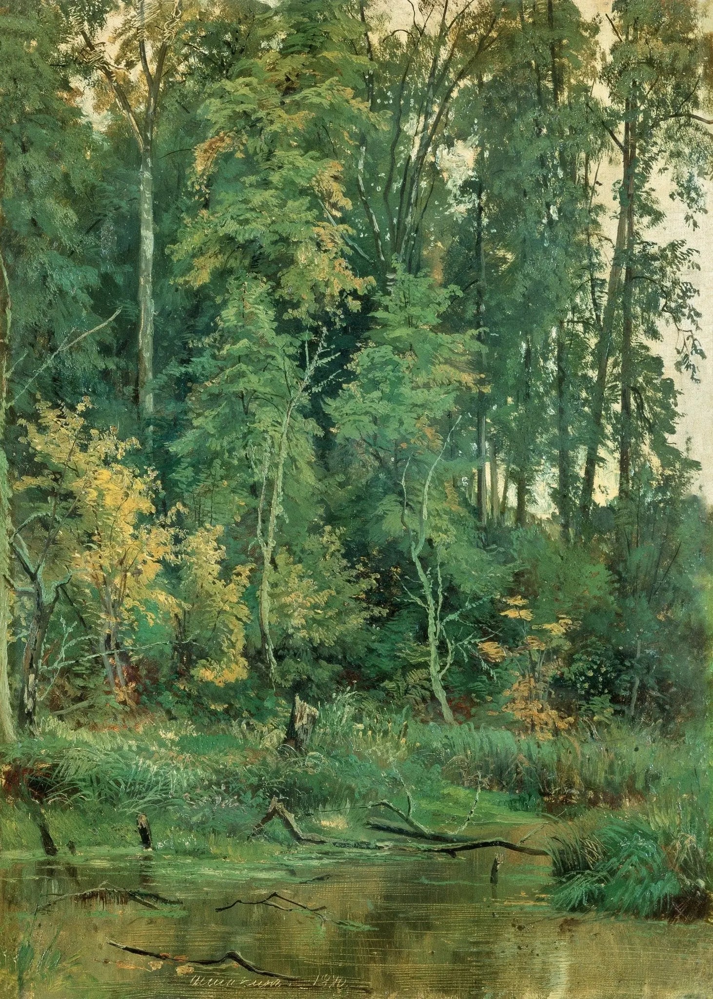 Hand painted landscape oil painting on canvas depicting a serene forest pond with lush green trees and textured brushwork. - Add Frame, Canvas, Forest, Hand Painted, Lake, Landscape, Made To Order, Oil Painting