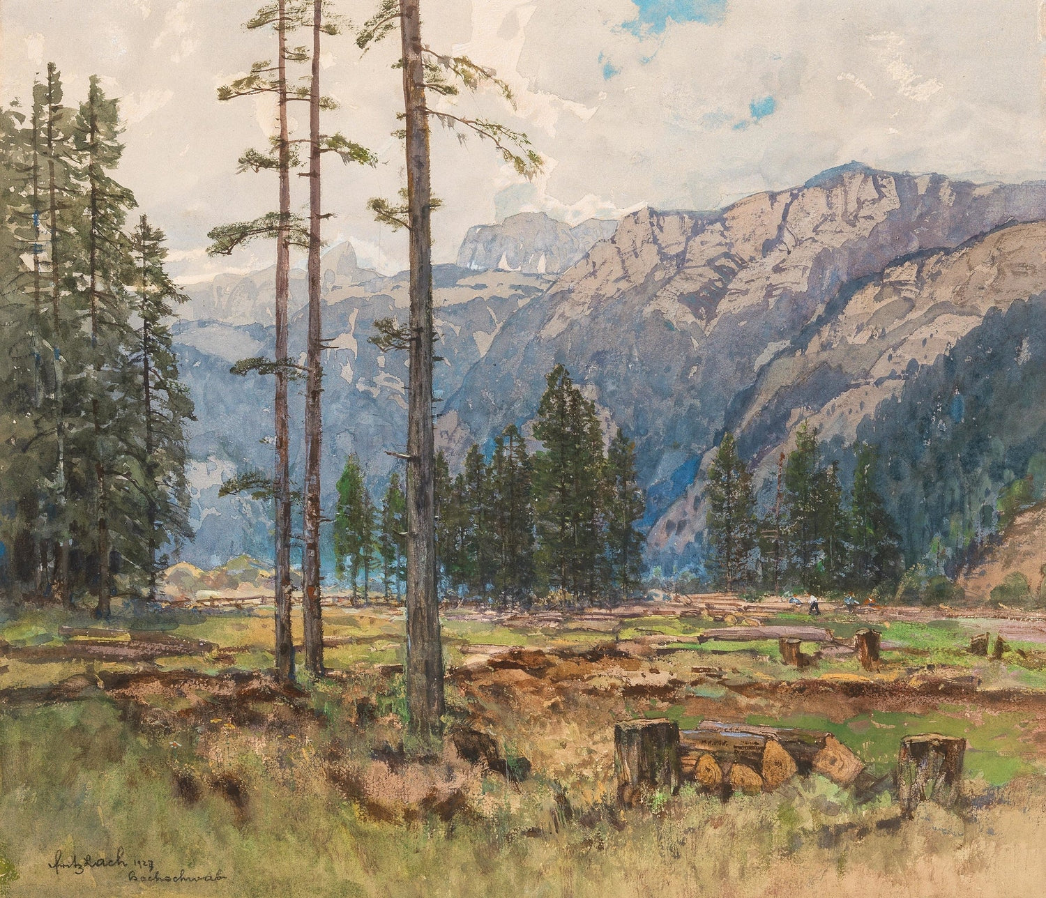 Hand-painted sierra meadow and granite mountain view landscape oil painting on canvas