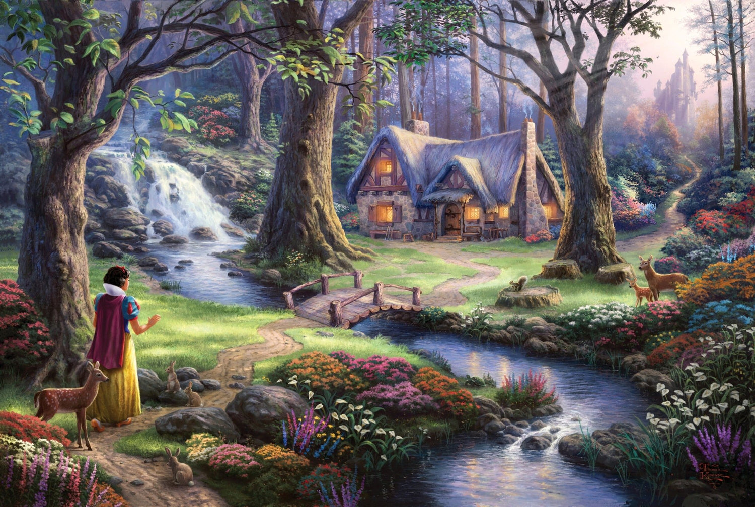 Landscape Oil Painting - Snow White in Enchanted Forest Cottage - Oil Painting Haven