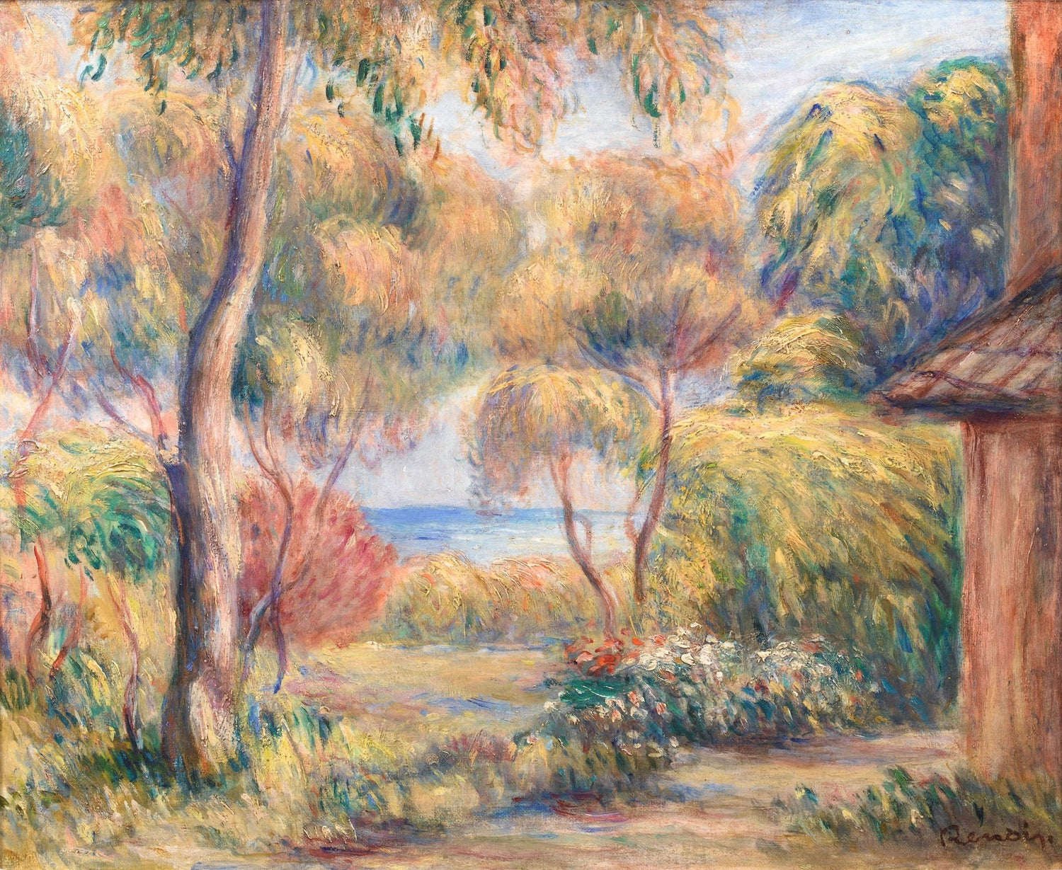 Hand-painted soft garden view by the sea at cagnes landscape oil painting on canvas