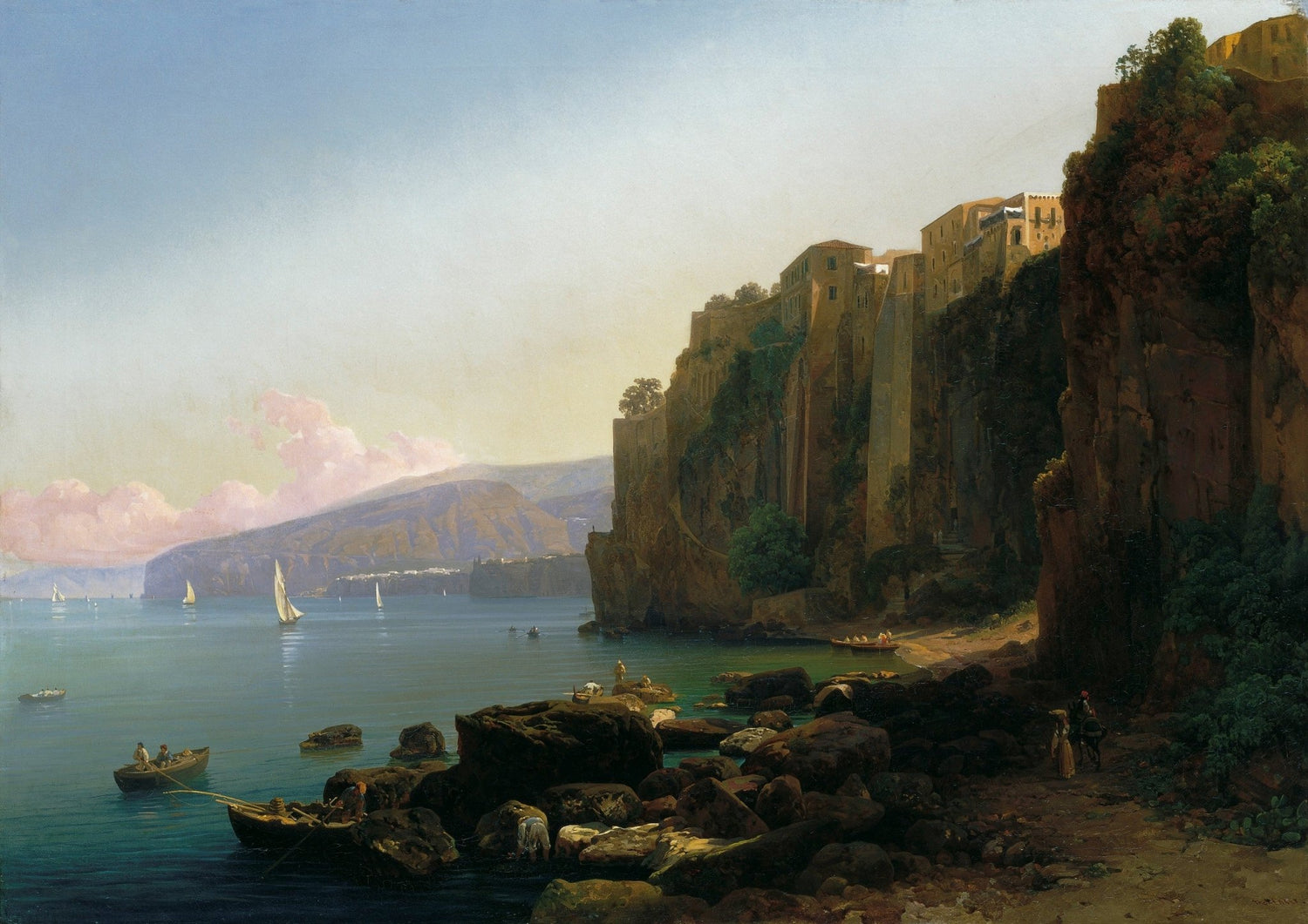 Hand-painted sorrento cliffs above the blue bay landscape oil painting on canvas