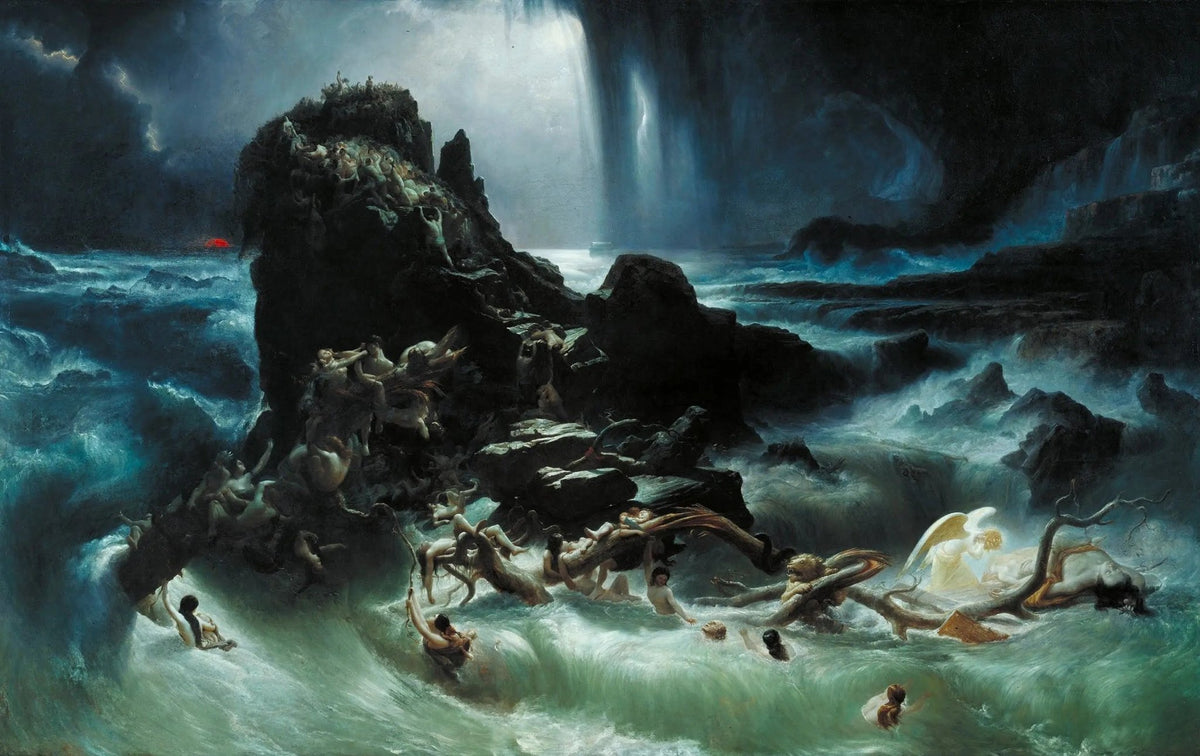 Stormy sea landscape oil painting with figures swimming near rocky coast, textured brushwork on oil on canvas. - Add Frame, Canvas, Coastal, Figure, Hand Painted, Landscape, Made To Order, Oil Painting, Seascape