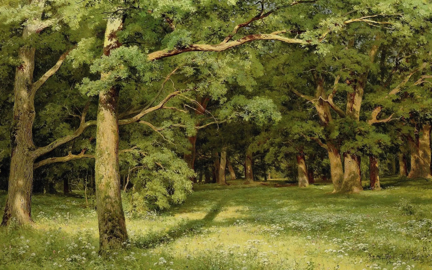 Hand painted oil on canvas landscape oil painting showing a sunlit forest glade with green trees and wildflowers, textured. - Add Frame, Canvas, Forest, Hand Painted, Landscape, Made To Order, Oil Painting