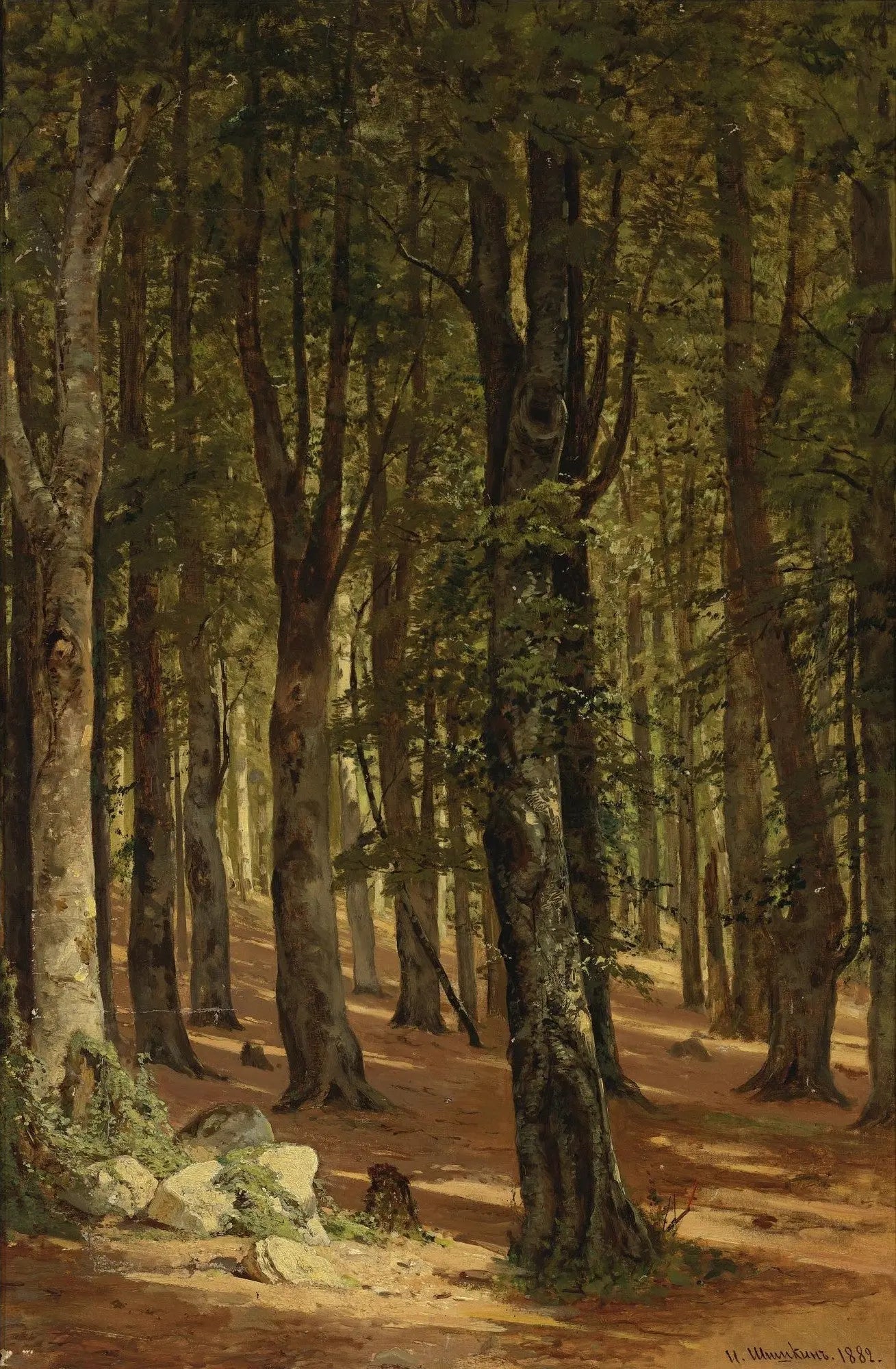 Hand painted landscape oil painting of sunlit forest interior with textured brushwork on canvas. - Add Frame, Canvas, Forest, Hand Painted, Landscape, Made To Order, Oil Painting