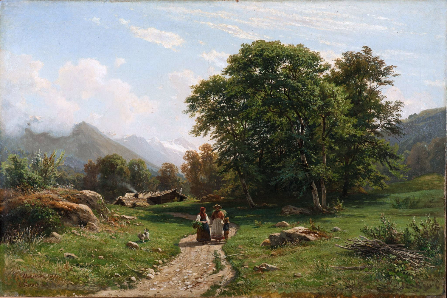 Peinture à l'huile de paysage - Village côtier avec phare et coucher de soleil