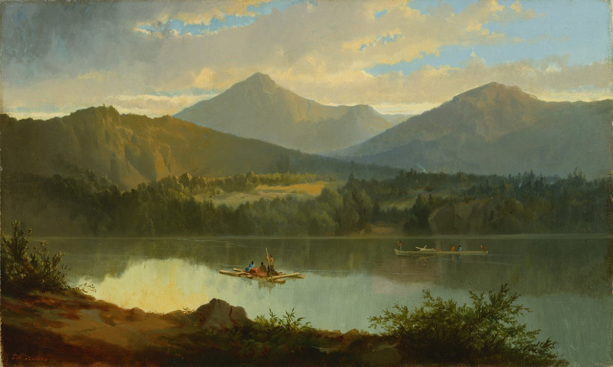 Hand-painted tranquil mountain lake with reflections landscape oil painting on canvas