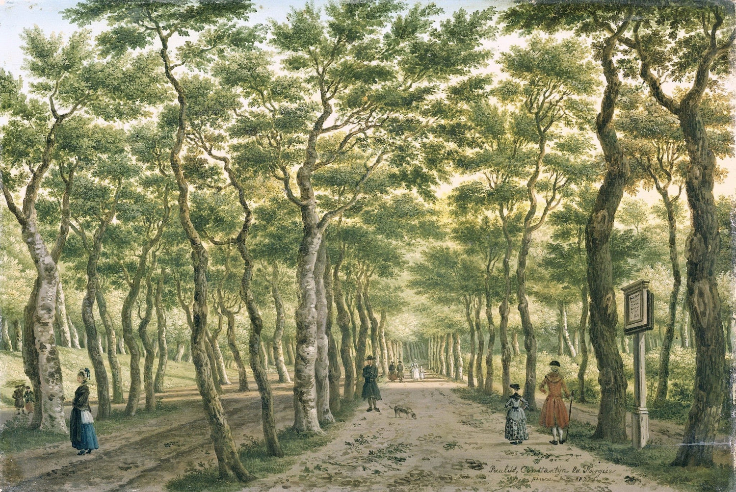 Hand painted landscape oil painting of a tree-lined path with figures walking, oil on canvas with textured brushwork and. - Add Frame, Canvas, Figure, Forest, Hand Painted, Landscape, Made To Order, Oil Painting, Road