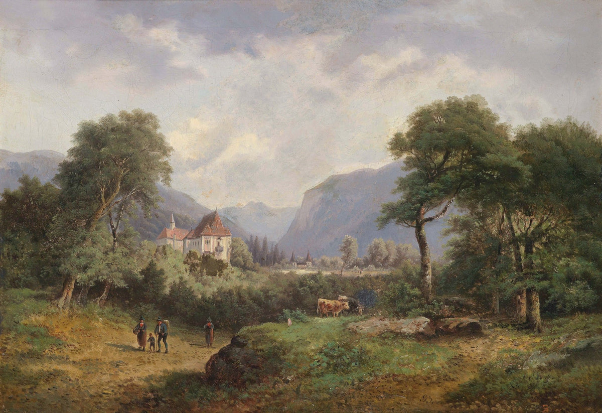 Landscape Oil Painting - Valley countryside estate building