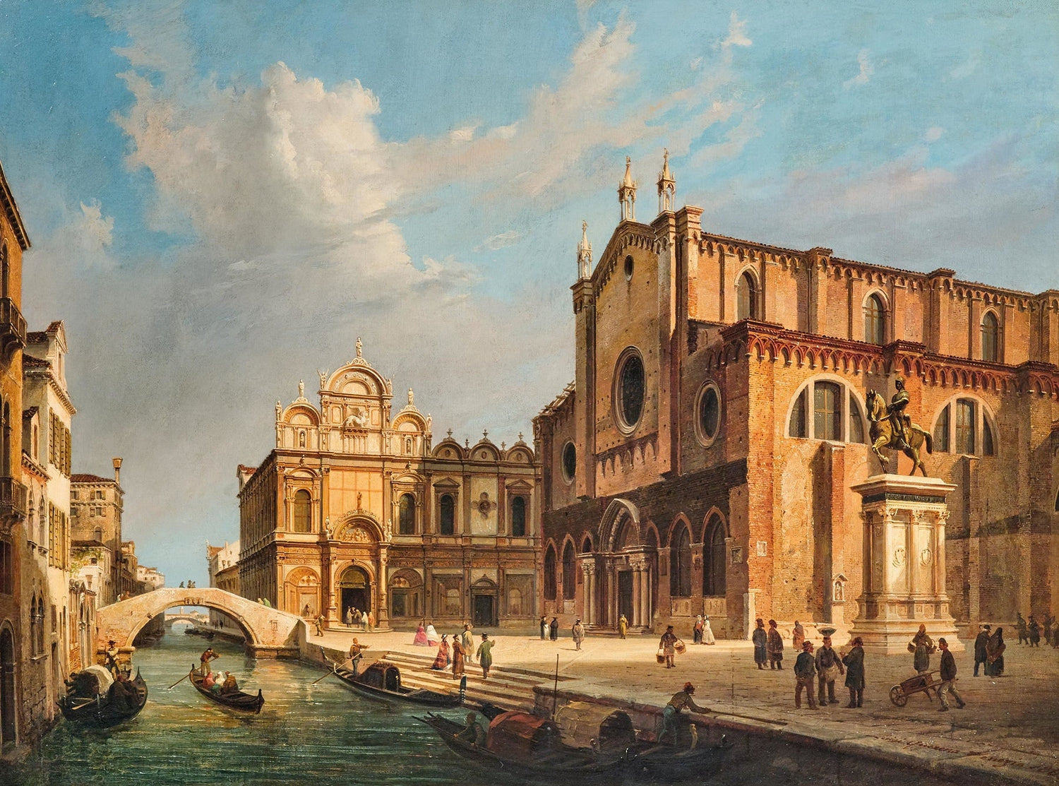Hand-painted venice campo santi giovanni e paolo landscape oil painting on canvas