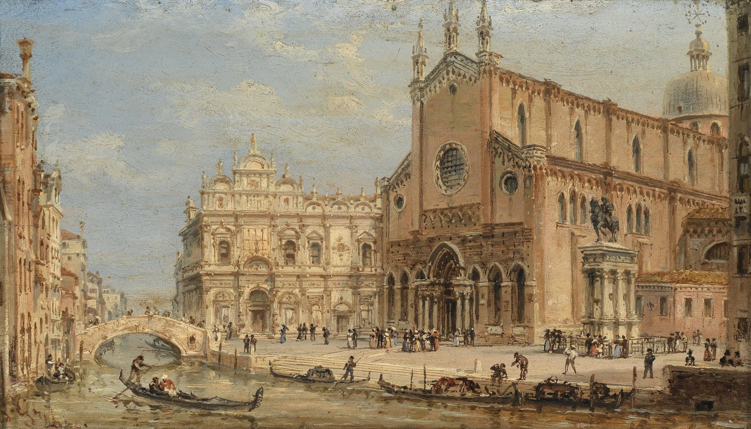 Hand-painted venice canal and basilica square scene landscape oil painting on canvas