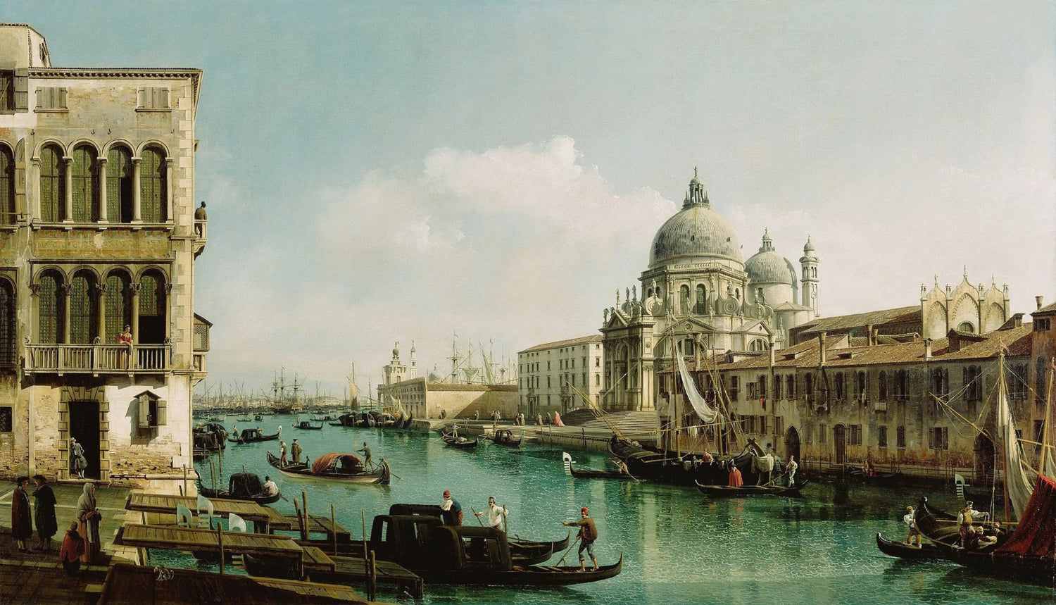 Hand painted oil on canvas landscape oil painting showing Venice canal with boats and historic buildings, textured brushwork . - Add Frame, Architecture, Boat, Canal, Canvas, Figure, Hand Painted, Landscape, Made To Order, Oil Painting, Venice