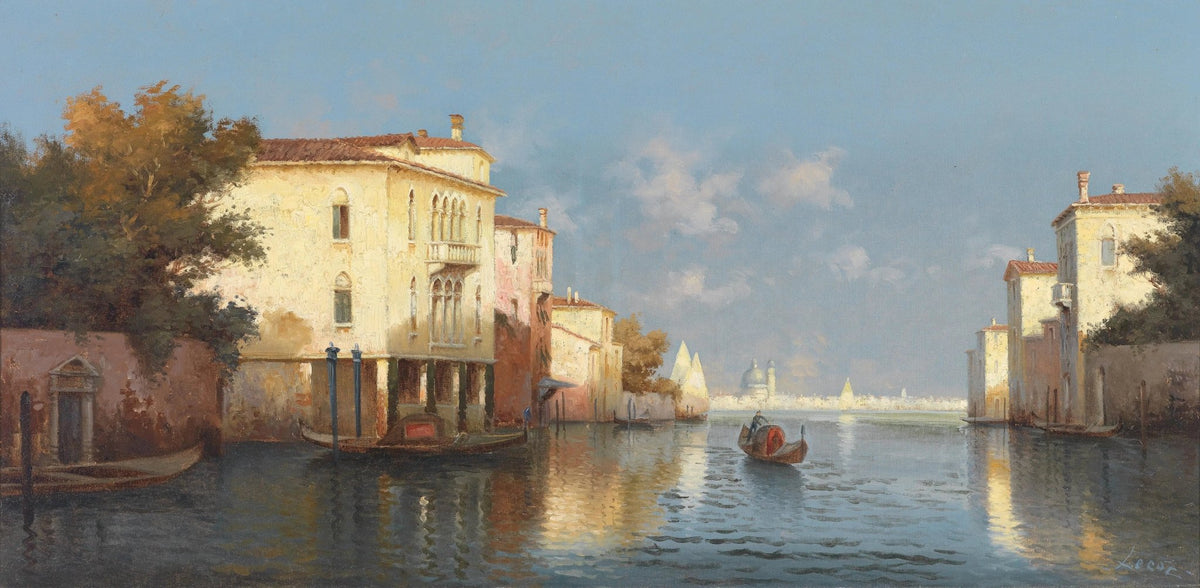 Hand painted landscape oil painting of Venice canal with gondola, historic buildings, and textured brushwork on canvas. - Add Frame, Architecture, Boat, Canal, Canvas, Hand Painted, Landscape, Made To Order, Oil Painting, Venice