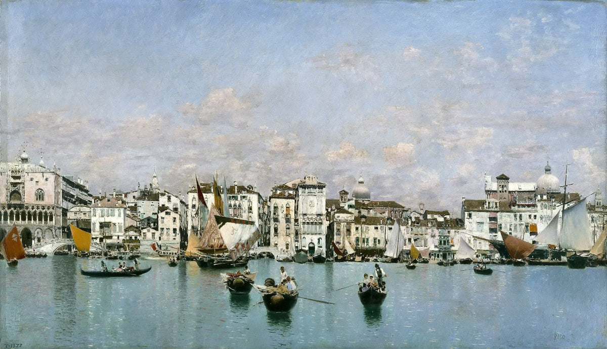 Hand painted oil on canvas landscape oil painting of Venice canal with gondolas and boats, detailed textured brushwork. - Add Frame, Boat, Canal, Canvas, Hand Painted, Landscape, Made To Order, Oil Painting, Venice