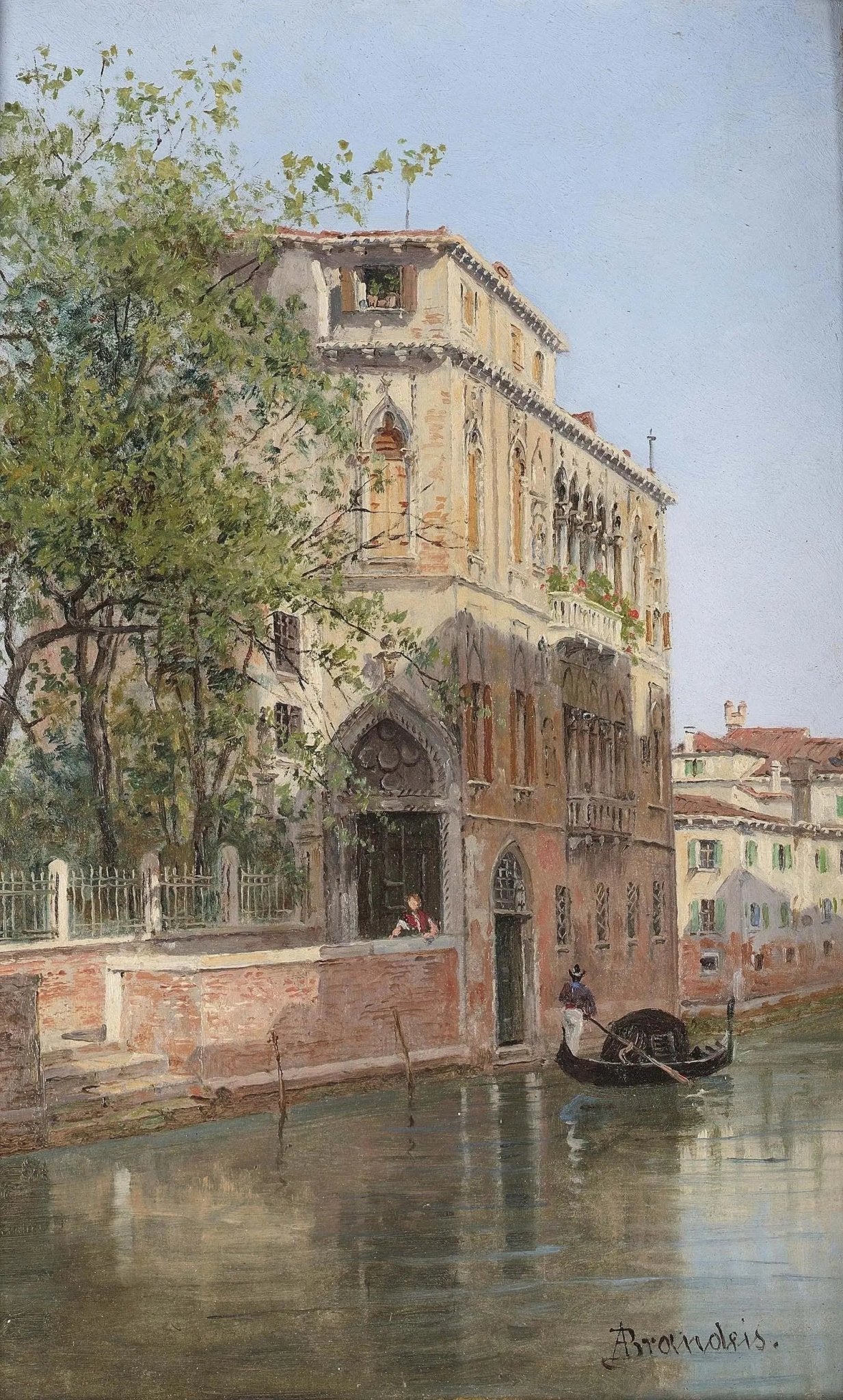 Hand painted oil on canvas landscape oil painting of Venice canal with historic palace, gondola, and textured brushwork. - Add Frame, Architecture, Boat, Canal, Canvas, Castle, Figure, Forest, Hand Painted, Landscape, Made To Order, Oil Painting, Venice