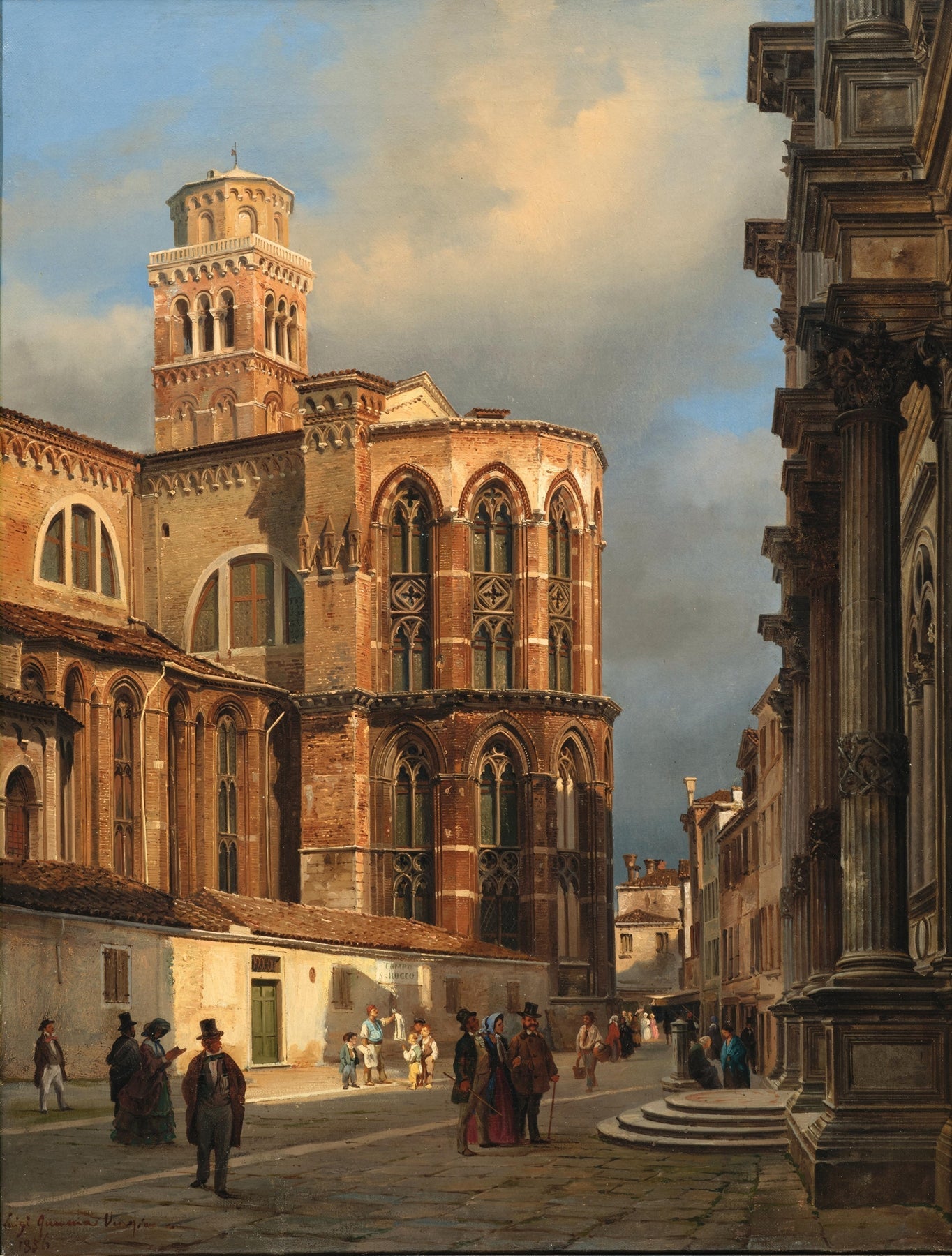 Hand-painted venice church of san rocco street landscape oil painting on canvas
