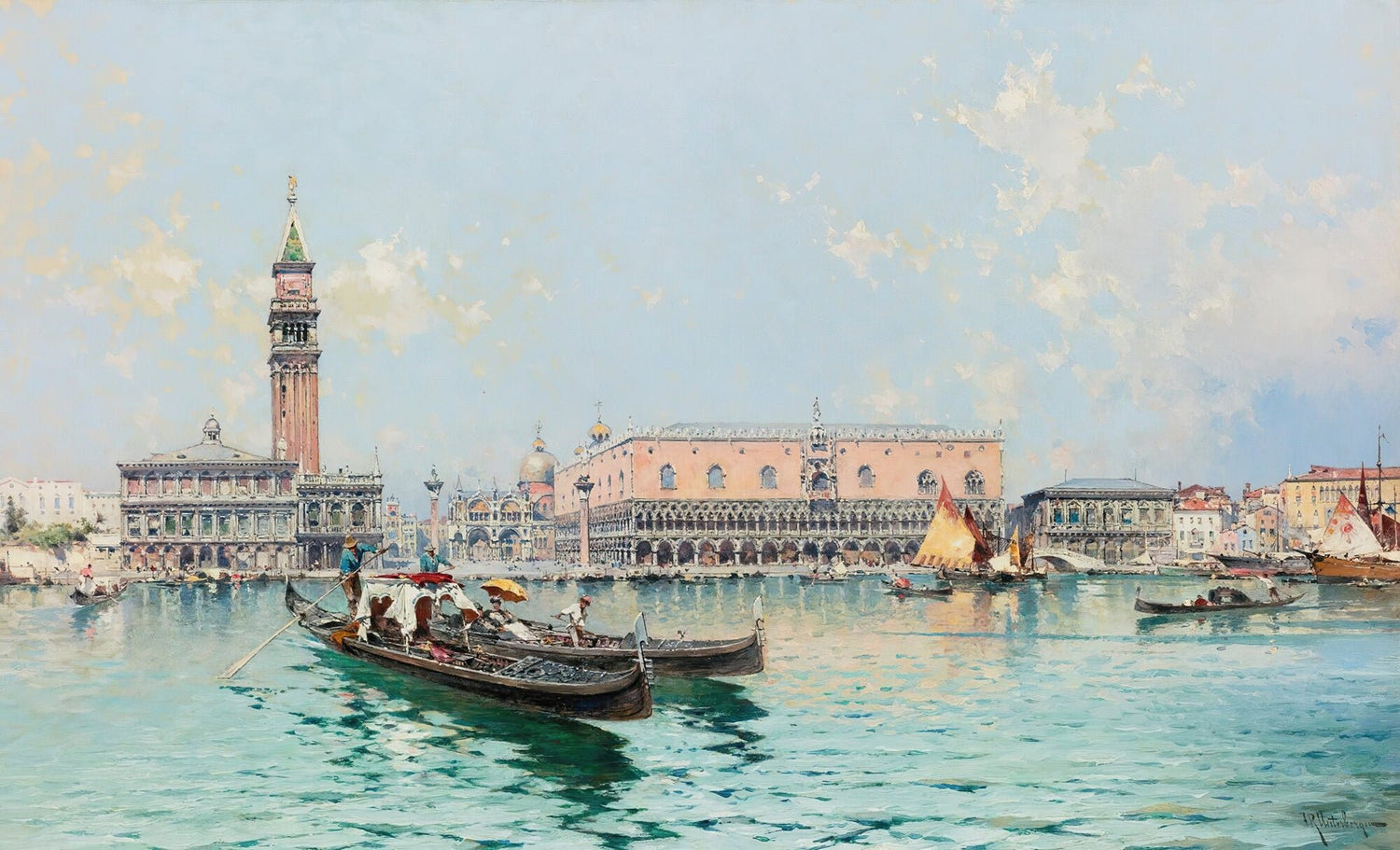 Hand-painted venice grand canal with gondola view landscape oil painting on canvas