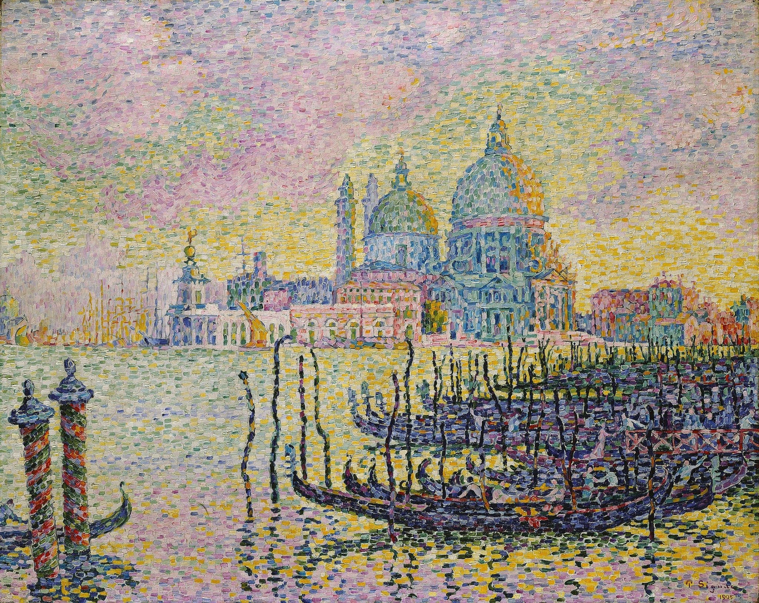 Hand-painted venice grand canal with gondolas at dawn landscape oil painting on canvas