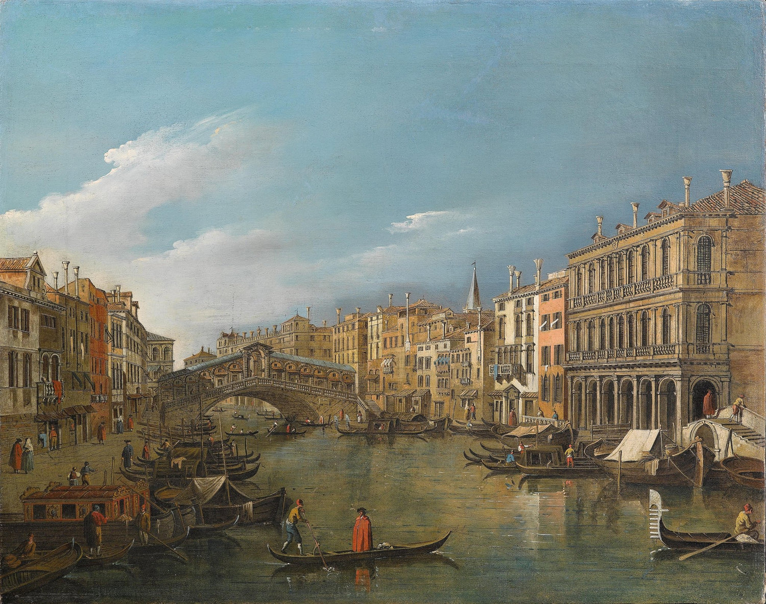 Landscape Oil Painting - Venice Grand Canal with Rialto Bridge, Buildings - Oil Painting Haven