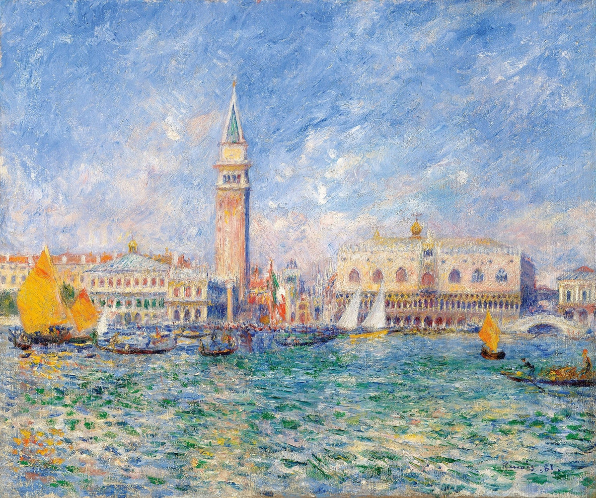 Landscape oil painting of Venice harbor with boats and textured brushwork capturing shimmering water and sky in oil on canvas. - Add Frame, Boat, Canvas, Hand Painted, Harbor, Lake, Landscape, Made To Order, Oil Painting, Seascape, Venice