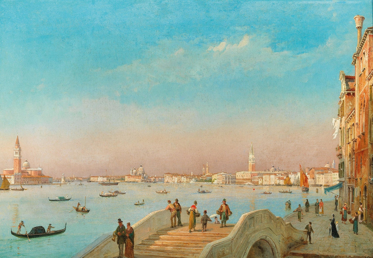 Hand-painted venice riva bridge and grand lagoon landscape oil painting on canvas